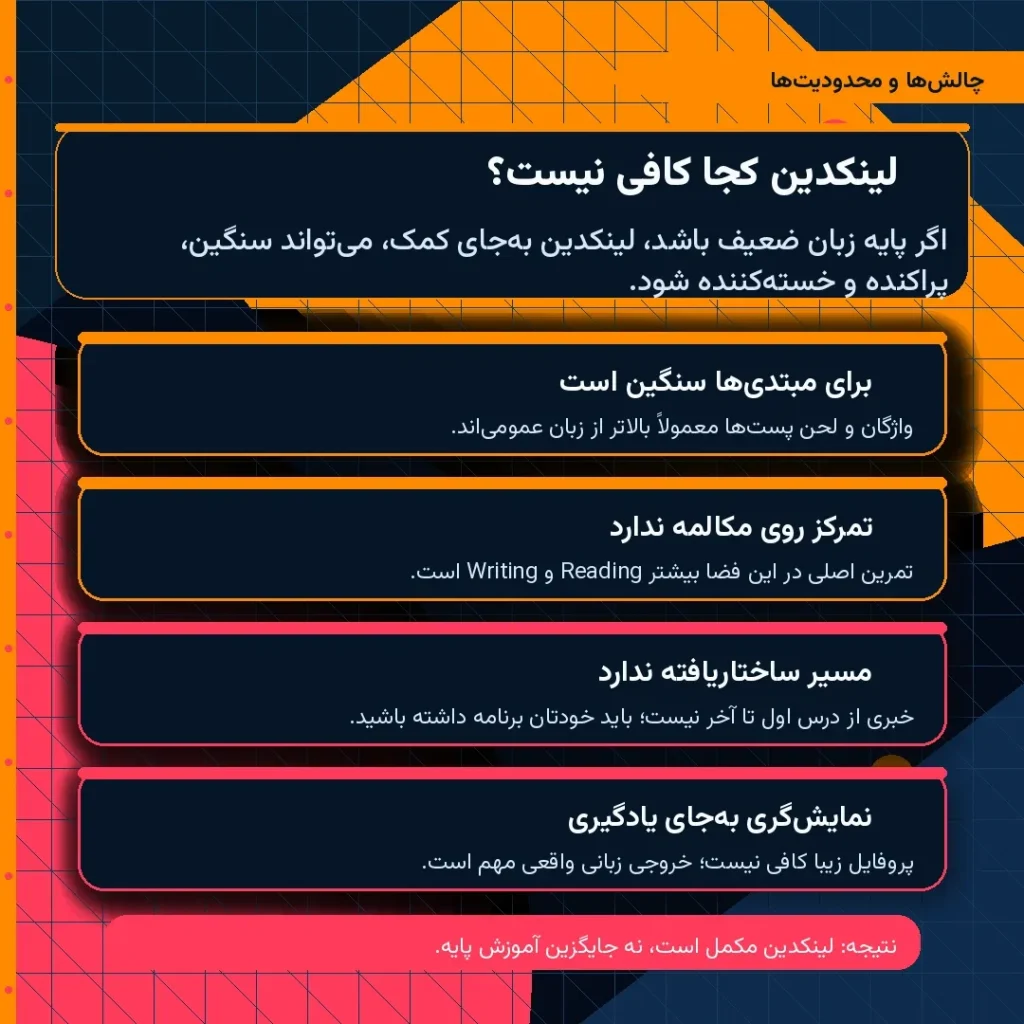 چالشها و محدودیتهای یادگیری زبان انگلیسی از طریق لینکدین