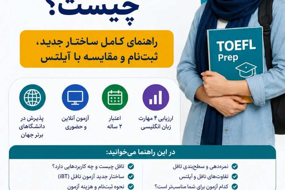 راهنمای کامل آزمون تافل شامل ساختار جدید، ثبت‌نام و مقایسه با آیلتس