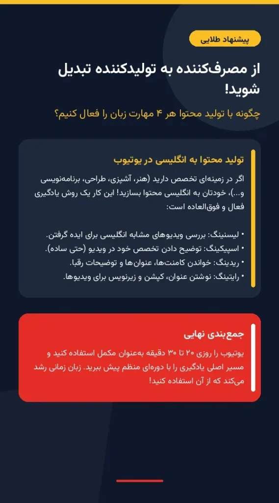 چگونه با تولید محتوا به انگلیسی در یوتیوب هر ۴ مهارت زبان را فعال کنیم و روتین یادگیری بسازیم
