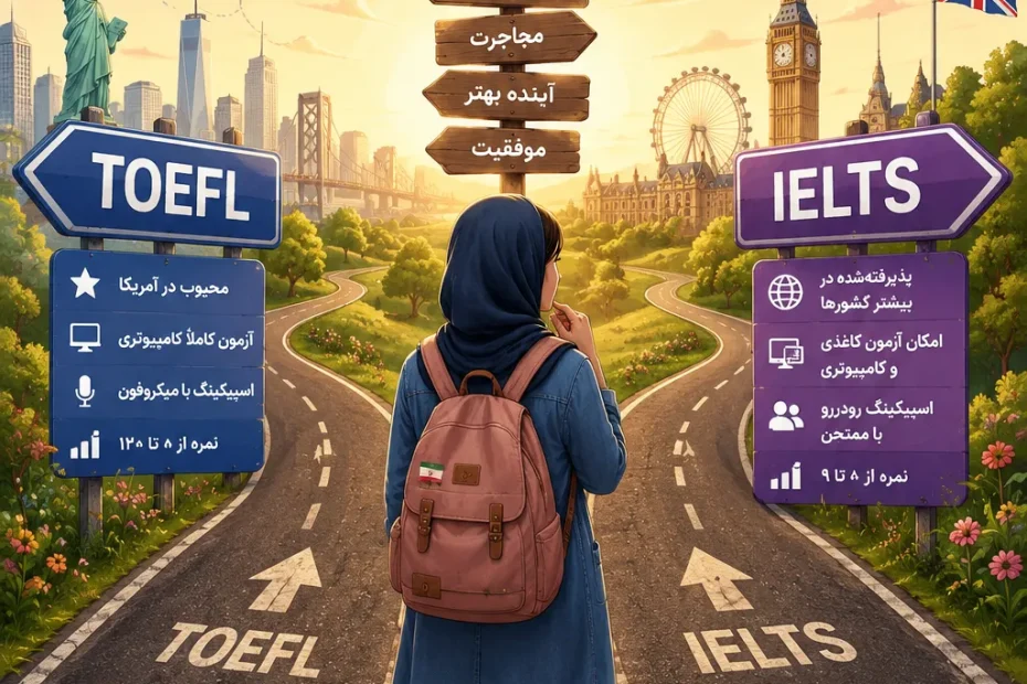 تصویر شاخص مقاله تافل یا آیلتس، دو راهی انتخاب آزمون زبان انگلیسی مناسب برای تحصیل در خارج، مهاجرت و آینده شغلی