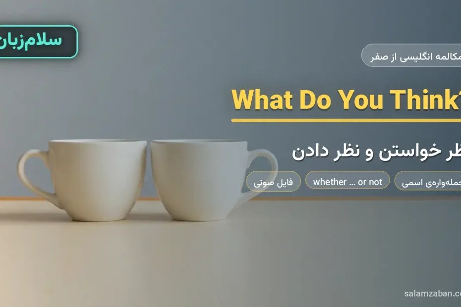 دو فنجان قهوه روبه‌روی هم روی میز ساده — آموزش نظر خواستن و نظر دادن به انگلیسی