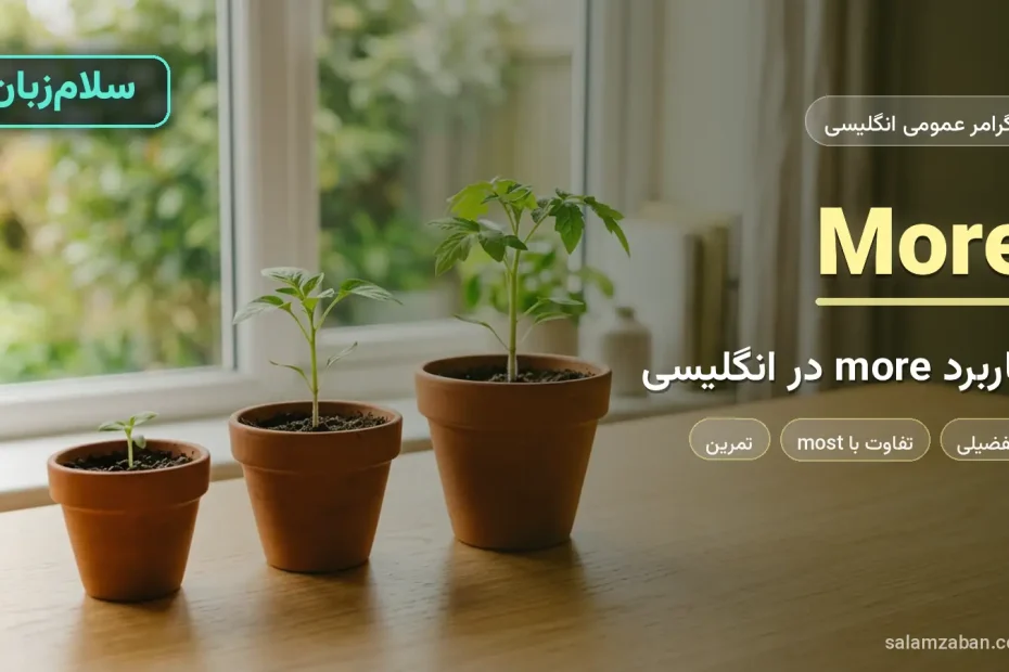 کاربرد more در انگلیسی با چرتکه‌ی چوبی و کتاب‌ها روی میز