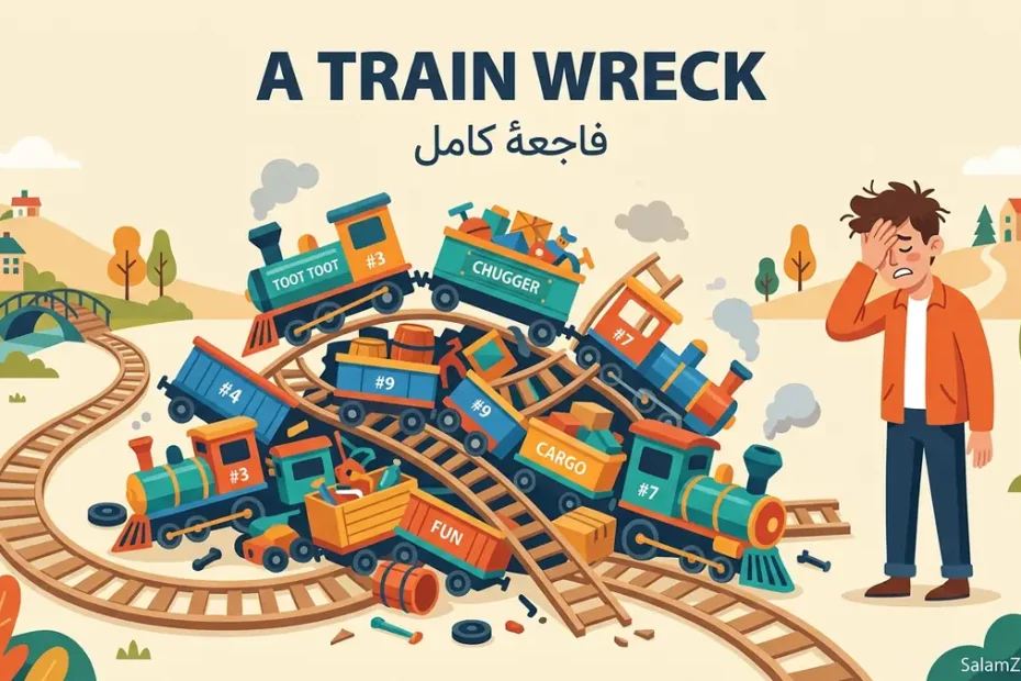 معنی a train wreck در انگلیسی؛ فاجعهٔ کامل و موقعیت به‌هم‌ریخته