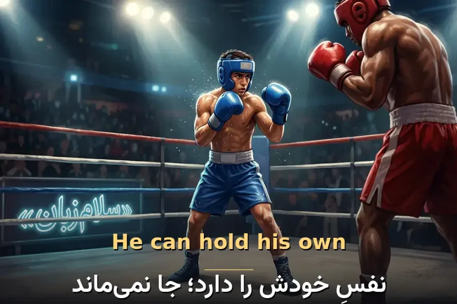 معنی He can hold his own در انگلیسی؛ نفسِ خودش را دارد؛ جا نمیماند