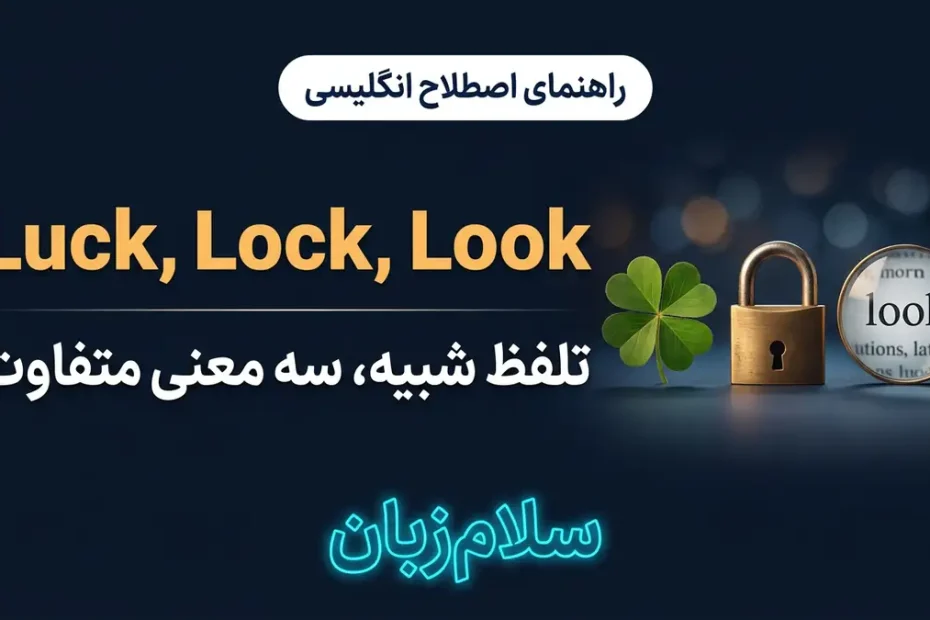 معنی LUCK, LOCK and LOOK در انگلیسی با تصویر مفهومی سه کلمه با تلفظ نزدیک