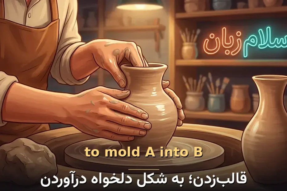 معنی to mold A into B در انگلیسی با تصویر مفهومی قالب‌زدن؛ به شکل دلخواه درآوردن